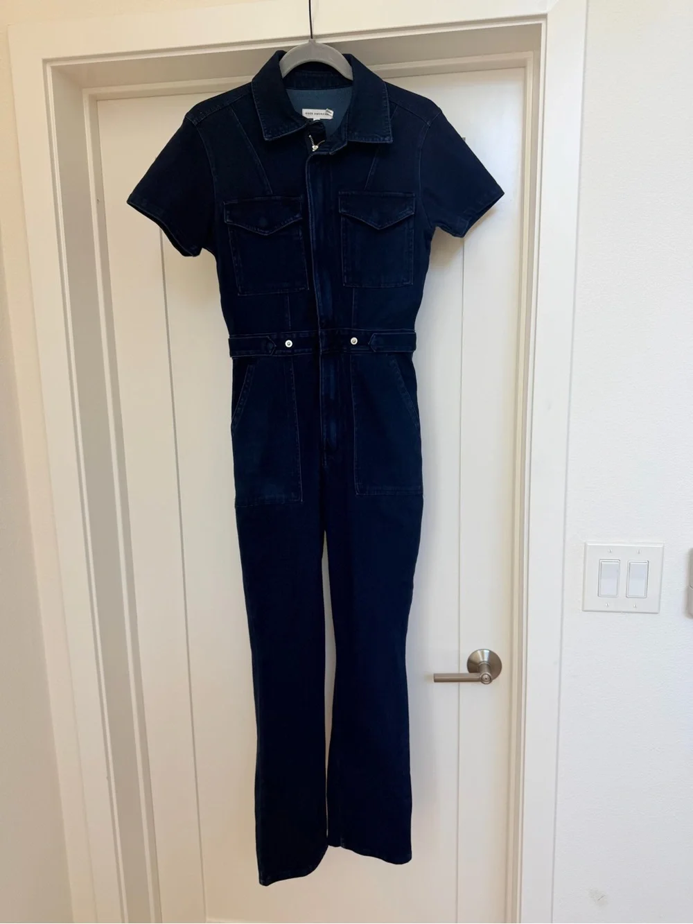 Good American Revolve Fit For Success Jumpsuit 1 S Indigo Denim Utility Sleeve